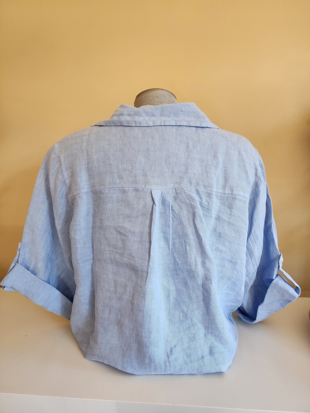Milio Milano 100% Linen Front Tie Button Shirt Cottagecore, Blue S/M Vacation - Picture 4 of 14